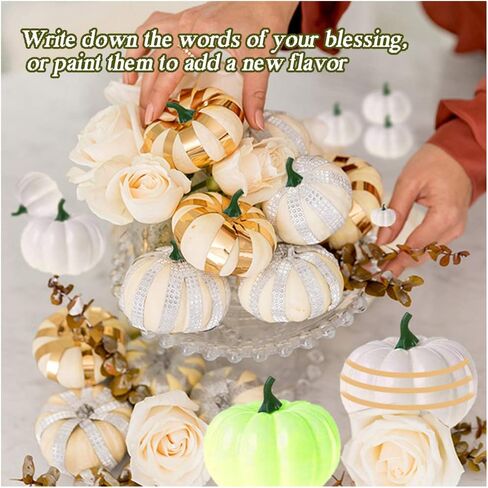 YIZRIO 12 PCS Assorted Sizes Rustic Harvest White Mini Artificial Pumpkins for Halloween, Fall and Thanksgiving Decorating in Saudi Arabia