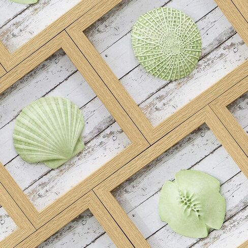 Framed 3D Beach Decor Wall Art - White Resinous Seashell, Seastar and Sand Dollar on Rustical Board for Beach House, Ocean Theme Coastal Bathroom Wall Decor 7.8" x 7.8" x 3 Panel in Kuwait