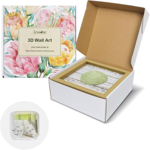 Framed 3D Beach Decor Wall Art - White Resinous Seashell, Seastar and Sand Dollar on Rustical Board for Beach House, Ocean Theme Coastal Bathroom Wall Decor 7.8" x 7.8" x 3 Panel in Kuwait