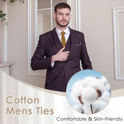 Skinny Ties for Men Cotton Linen Solid Color Neckties 2.56'' Casual Business Ties for Daily Dress Weddings Dances in Saudi Arabia