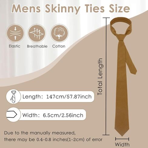 Skinny Ties for Men Cotton Linen Solid Color Neckties 2.56'' Casual Business Ties for Daily Dress Weddings Dances in Saudi Arabia