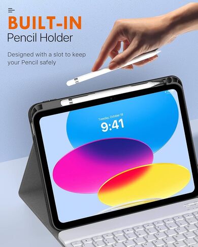 حافظة لوحة مفاتيح MoKo لجهاز iPad الجيل العاشر مع لوحة مفاتيح، ولوحة مفاتيح iPad الجيل العاشر مع حامل أقلام، ولوحة مفاتيح بلوتوث متعددة الزوايا قابلة للفصل لجهاز iPad الجيل العاشر، أبيض in Kuwait