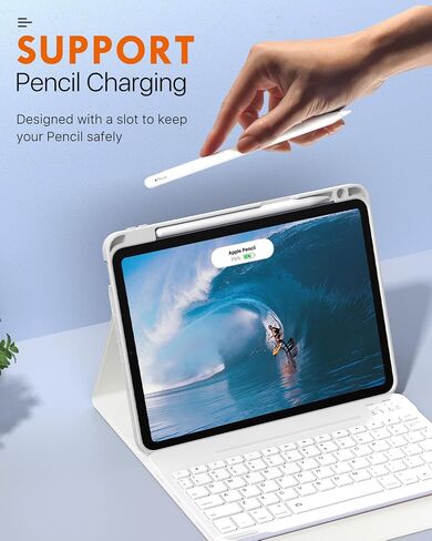 حافظة لوحة مفاتيح MoKo لجهاز iPad الجيل العاشر مع لوحة مفاتيح، ولوحة مفاتيح iPad الجيل العاشر مع حامل أقلام، ولوحة مفاتيح بلوتوث متعددة الزوايا قابلة للفصل لجهاز iPad الجيل العاشر، أبيض in Kuwait
