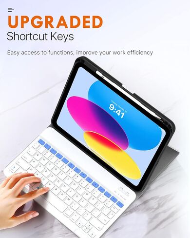 حافظة لوحة مفاتيح MoKo لجهاز iPad الجيل العاشر مع لوحة مفاتيح، ولوحة مفاتيح iPad الجيل العاشر مع حامل أقلام، ولوحة مفاتيح بلوتوث متعددة الزوايا قابلة للفصل لجهاز iPad الجيل العاشر، أبيض in Kuwait