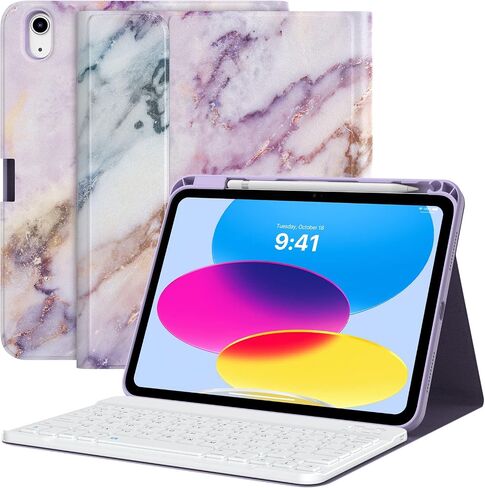 حافظة لوحة مفاتيح MoKo لجهاز iPad الجيل العاشر مع لوحة مفاتيح، ولوحة مفاتيح iPad الجيل العاشر مع حامل أقلام، ولوحة مفاتيح بلوتوث متعددة الزوايا قابلة للفصل لجهاز iPad الجيل العاشر، أبيض in Kuwait