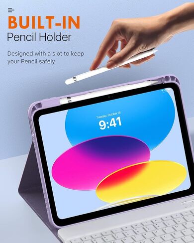 حافظة لوحة مفاتيح MoKo لجهاز iPad الجيل العاشر مع لوحة مفاتيح، ولوحة مفاتيح iPad الجيل العاشر مع حامل أقلام، ولوحة مفاتيح بلوتوث متعددة الزوايا قابلة للفصل لجهاز iPad الجيل العاشر، أبيض in Kuwait
