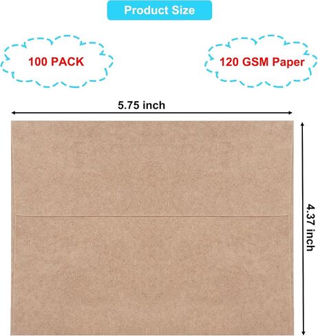 100 Pack 4x6 Envelopes for Invitations, Brown Kraft Envelopes, Self Seal A4 Envelopes for Greeting Cards Gift Cards, Photos, Postcards, Invitation Envelopes for Wedding, Graduation, Baby Shower, Party in Saudi Arabia
