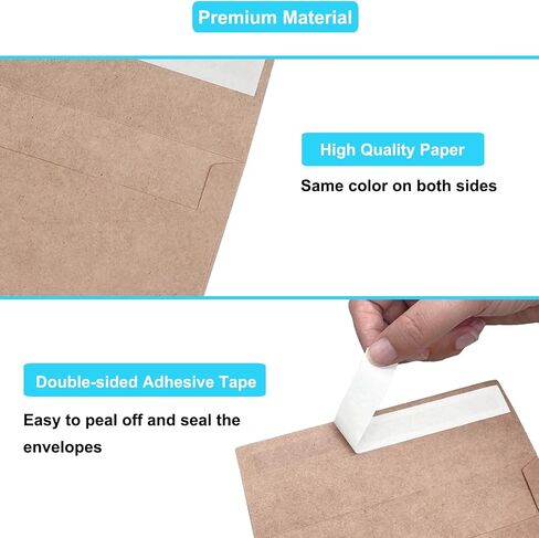 100 Pack 4x6 Envelopes for Invitations, Brown Kraft Envelopes, Self Seal A4 Envelopes for Greeting Cards Gift Cards, Photos, Postcards, Invitation Envelopes for Wedding, Graduation, Baby Shower, Party in Saudi Arabia