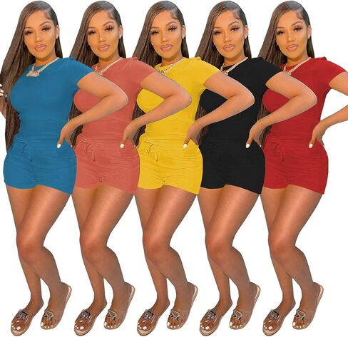 TOPSRANI ملابس نسائية مكونة من قطعتين بدلة رياضية ضيقة بدلة ركض وسائقي الدراجات النارية ملابس بيجامة وسروال قصير أطقم بناطيل باللون الأخضر العشبي مقاس XL in Kuwait