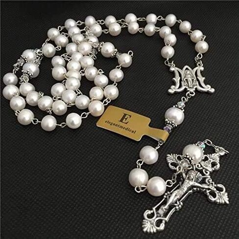 elegantmedical pearls real necklace lasso sterling silver father beads wedding rosary cross in Saudi Arabia