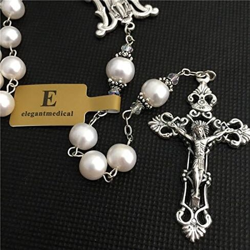 elegantmedical pearls real necklace lasso sterling silver father beads wedding rosary cross in Saudi Arabia