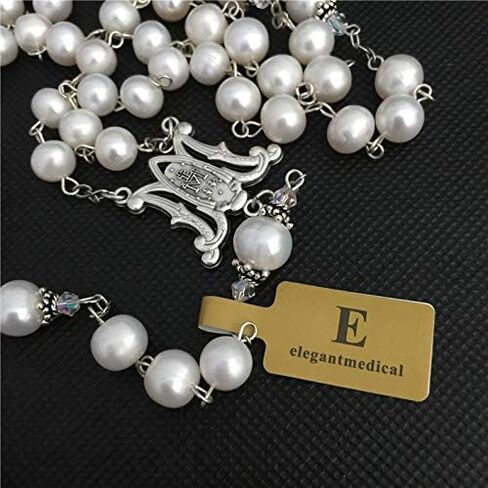 elegantmedical pearls real necklace lasso sterling silver father beads wedding rosary cross in Saudi Arabia