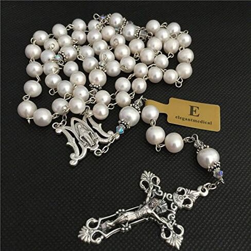 elegantmedical pearls real necklace lasso sterling silver father beads wedding rosary cross in Saudi Arabia