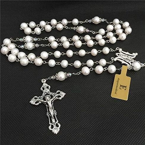 elegantmedical pearls real necklace lasso sterling silver father beads wedding rosary cross in Saudi Arabia