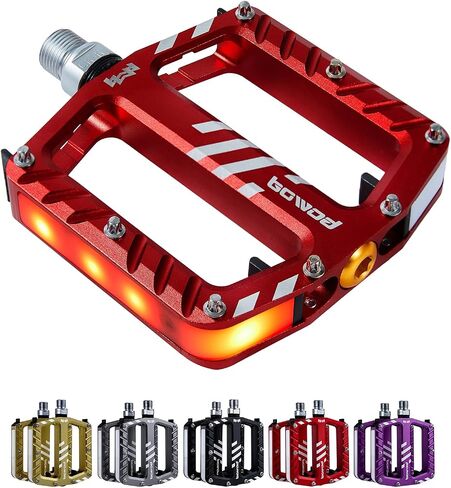دواسات الدراجة مع أضواء LED 5 أوضاع، تشغيل وإيقاف، قابلة لإعادة الشحن عبر USB، مقاومة للماء، دواسات دراجة طريق من الألومنيوم المسطحة CNC مع 9/16 بوصة Cr-Mo Steel Axel w Pin، للدراجة الإلكترونية، الركاب، الهجين، المدينة، دراجة الشاطئ in Saudi Arabia