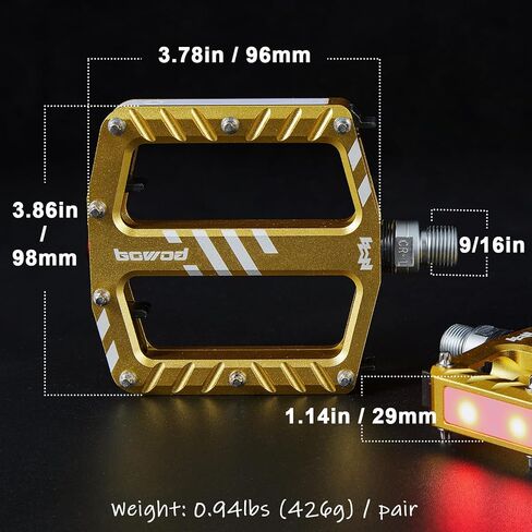 دواسات الدراجة مع أضواء LED 5 أوضاع، تشغيل وإيقاف، قابلة لإعادة الشحن عبر USB، مقاومة للماء، دواسات دراجة طريق من الألومنيوم المسطحة CNC مع 9/16 بوصة Cr-Mo Steel Axel w Pin، للدراجة الإلكترونية، الركاب، الهجين، المدينة، دراجة الشاطئ in Saudi Arabia