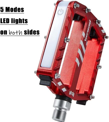 دواسات الدراجة مع أضواء LED 5 أوضاع، تشغيل وإيقاف، قابلة لإعادة الشحن عبر USB، مقاومة للماء، دواسات دراجة طريق من الألومنيوم المسطحة CNC مع 9/16 بوصة Cr-Mo Steel Axel w Pin، للدراجة الإلكترونية، الركاب، الهجين، المدينة، دراجة الشاطئ in Saudi Arabia