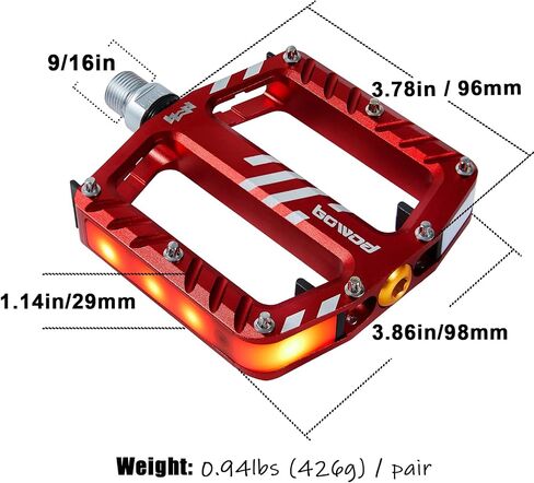 دواسات الدراجة مع أضواء LED 5 أوضاع، تشغيل وإيقاف، قابلة لإعادة الشحن عبر USB، مقاومة للماء، دواسات دراجة طريق من الألومنيوم المسطحة CNC مع 9/16 بوصة Cr-Mo Steel Axel w Pin، للدراجة الإلكترونية، الركاب، الهجين، المدينة، دراجة الشاطئ in Saudi Arabia