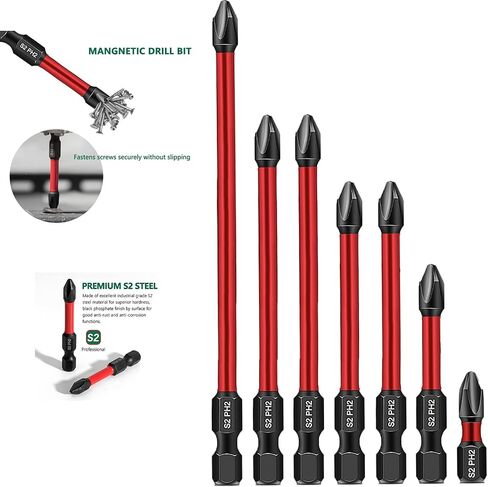 Impact Phillips Bits Magnetic Impact Drill Bit 7pcs Made of S2 Steel Magnetic Screwdriver Bits Shock Resistant Screwdriver Bits High Impact High Strength Screwdriving in Saudi Arabia