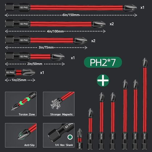 Impact Phillips Bits Magnetic Impact Drill Bit 7pcs Made of S2 Steel Magnetic Screwdriver Bits Shock Resistant Screwdriver Bits High Impact High Strength Screwdriving in Saudi Arabia