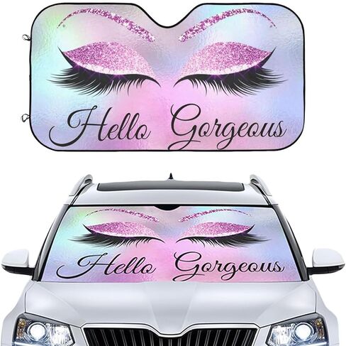 Hello Gorgeous Car Front Windshield Sun Shades, Gold Eye Eyelash Crown Auto Window Sunshade, Summer Sun UV Rays Blocker Visor Protector, Folding Sun Visor Shield Keep Your Vehicle Cool-51x27.5 in in Saudi Arabia