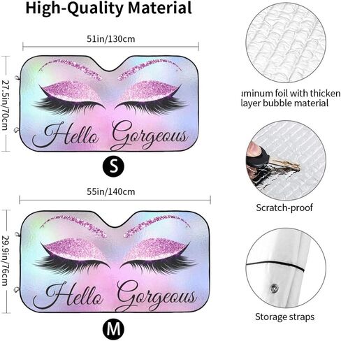 Hello Gorgeous Car Front Windshield Sun Shades, Gold Eye Eyelash Crown Auto Window Sunshade, Summer Sun UV Rays Blocker Visor Protector, Folding Sun Visor Shield Keep Your Vehicle Cool-51x27.5 in in Saudi Arabia