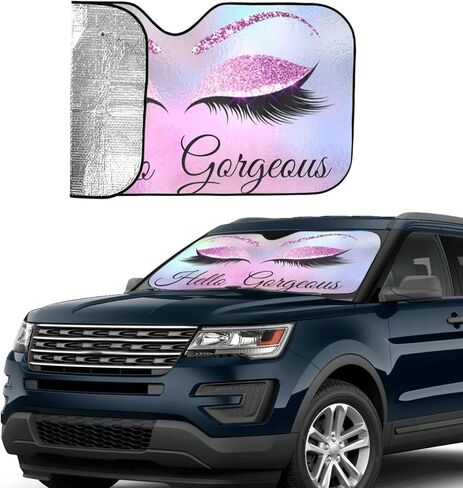 Hello Gorgeous Car Front Windshield Sun Shades, Gold Eye Eyelash Crown Auto Window Sunshade, Summer Sun UV Rays Blocker Visor Protector, Folding Sun Visor Shield Keep Your Vehicle Cool-51x27.5 in in Saudi Arabia