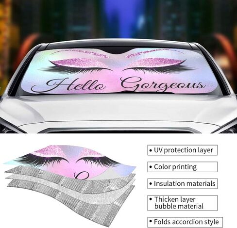 Hello Gorgeous Car Front Windshield Sun Shades, Gold Eye Eyelash Crown Auto Window Sunshade, Summer Sun UV Rays Blocker Visor Protector, Folding Sun Visor Shield Keep Your Vehicle Cool-51x27.5 in in Saudi Arabia