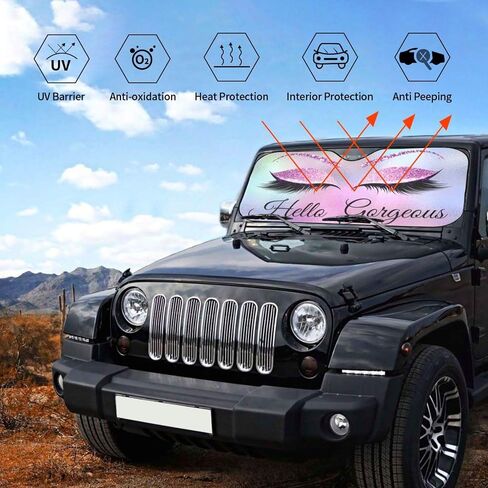 Hello Gorgeous Car Front Windshield Sun Shades, Gold Eye Eyelash Crown Auto Window Sunshade, Summer Sun UV Rays Blocker Visor Protector, Folding Sun Visor Shield Keep Your Vehicle Cool-51x27.5 in in Saudi Arabia