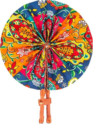 In Ghana Ankara African Print Handheld Bolgatanga Folding Fan Leather Handles, African Fabric Folding Fan Handheld (Fan A) in Saudi Arabia