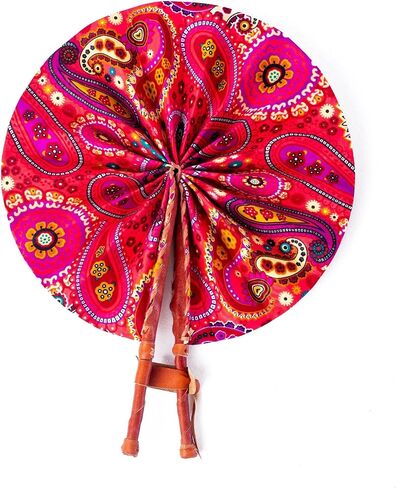 In Ghana Ankara African Print Handheld Bolgatanga Folding Fan Leather Handles, African Fabric Folding Fan Handheld (Fan A) in Saudi Arabia