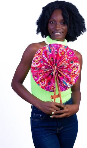 In Ghana Ankara African Print Handheld Bolgatanga Folding Fan Leather Handles, African Fabric Folding Fan Handheld (Fan A) in Saudi Arabia