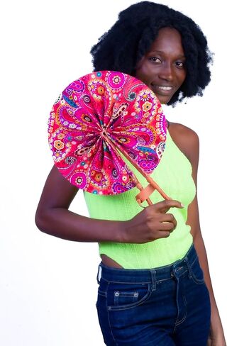 In Ghana Ankara African Print Handheld Bolgatanga Folding Fan Leather Handles, African Fabric Folding Fan Handheld (Fan A) in Saudi Arabia