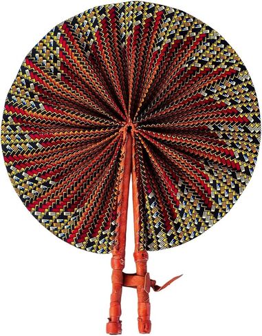 In Ghana Ankara African Print Handheld Bolgatanga Folding Fan Leather Handles, African Fabric Folding Fan Handheld (Fan A) in Saudi Arabia
