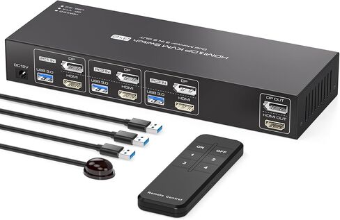 HDMI+Displayport KVM Switch 2 شاشات 3 أجهزة كمبيوتر 4K@60 هرتز KVM Switch شاشة مزدوجة DP KVM Swtiches لـ 3 أجهزة كمبيوتر تشارك شاشتين و4 أجهزة USB 3.0 مع جهاز تحكم عن بعد بالأشعة تحت الحمراء in Kuwait