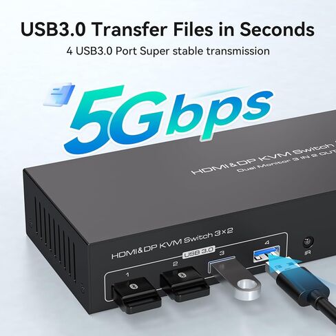 HDMI+Displayport KVM Switch 2 شاشات 3 أجهزة كمبيوتر 4K@60 هرتز KVM Switch شاشة مزدوجة DP KVM Swtiches لـ 3 أجهزة كمبيوتر تشارك شاشتين و4 أجهزة USB 3.0 مع جهاز تحكم عن بعد بالأشعة تحت الحمراء in Kuwait