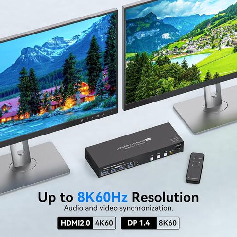 HDMI+Displayport KVM Switch 2 شاشات 3 أجهزة كمبيوتر 4K@60 هرتز KVM Switch شاشة مزدوجة DP KVM Swtiches لـ 3 أجهزة كمبيوتر تشارك شاشتين و4 أجهزة USB 3.0 مع جهاز تحكم عن بعد بالأشعة تحت الحمراء in Kuwait