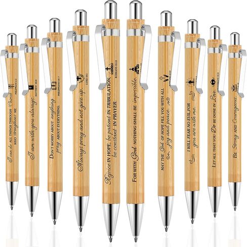 Bible-Verse-Pens Bamboo Christian Pens, Retractable Ballpoint Pens, Inspirational Scripture Pens for Women & Men/Thanksgiving/Christmas/White elephant Gifts (10 Pcs) in Saudi Arabia