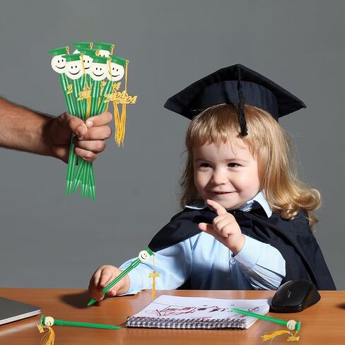 24 قطعة من أقلام التخرج، قلم حبر جاف مع شرابات، أقلام تخرج مستديرة الشكل مع شرابة معدنية 2024، هدايا حفلات التخرج، قلم كرة دوارة أسود 0.7 مم (أسود) in Kuwait