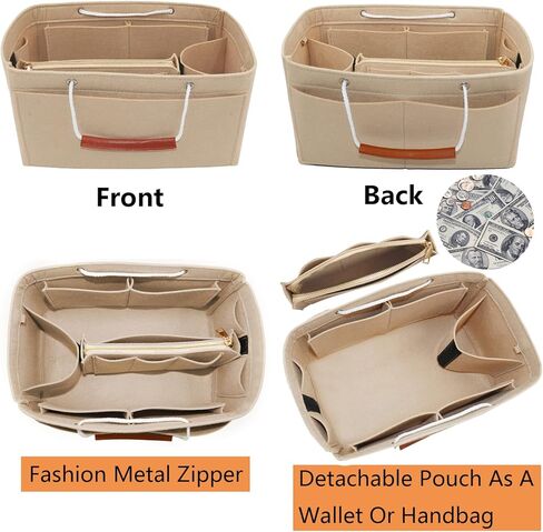 ملحق منظم المحفظة لحقائب اليد، منظم حمل اللباد مع حقيبة قابلة للفصل وسلاسل مفاتيح مثالية لحقيبة اليد النسائية باللون الأبيض in Kuwait