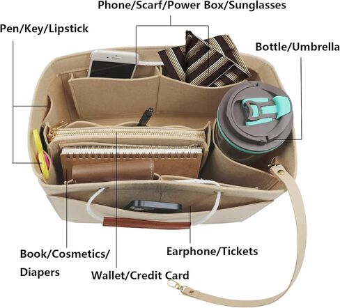 ملحق منظم المحفظة لحقائب اليد، منظم حمل اللباد مع حقيبة قابلة للفصل وسلاسل مفاتيح مثالية لحقيبة اليد النسائية باللون الأبيض in Kuwait