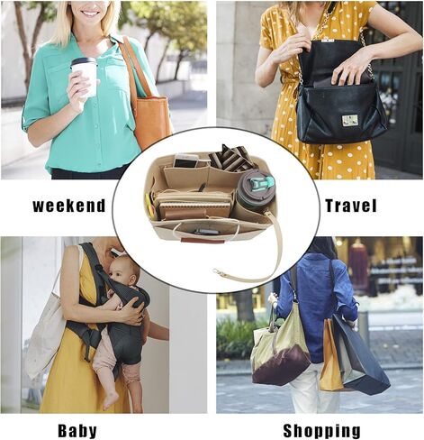 ملحق منظم المحفظة لحقائب اليد، منظم حمل اللباد مع حقيبة قابلة للفصل وسلاسل مفاتيح مثالية لحقيبة اليد النسائية باللون الأبيض in Kuwait