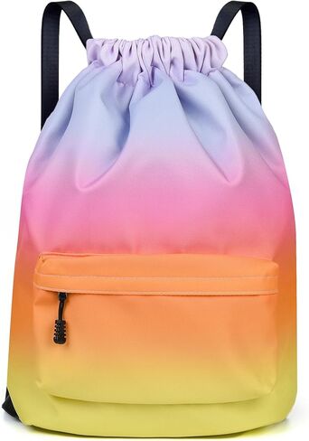 ALUSBELL Large Drawstring Backpack Sports Gym Sackpack Basketball Bag String Bag Cinch Beach Swim Bag for Women Men, Gradient Gray in Kuwait