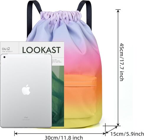 ALUSBELL Large Drawstring Backpack Sports Gym Sackpack Basketball Bag String Bag Cinch Beach Swim Bag for Women Men, Gradient Gray in Kuwait