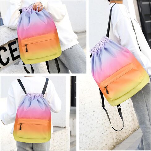 ALUSBELL Large Drawstring Backpack Sports Gym Sackpack Basketball Bag String Bag Cinch Beach Swim Bag for Women Men, Gradient Gray in Kuwait