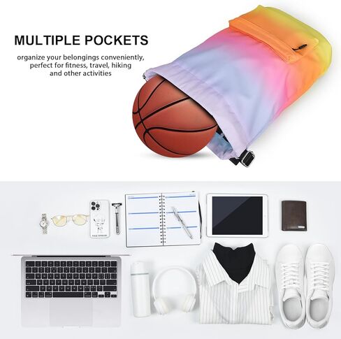 ALUSBELL Large Drawstring Backpack Sports Gym Sackpack Basketball Bag String Bag Cinch Beach Swim Bag for Women Men, Gradient Gray in Kuwait
