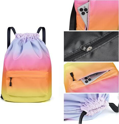 ALUSBELL Large Drawstring Backpack Sports Gym Sackpack Basketball Bag String Bag Cinch Beach Swim Bag for Women Men, Gradient Gray in Kuwait