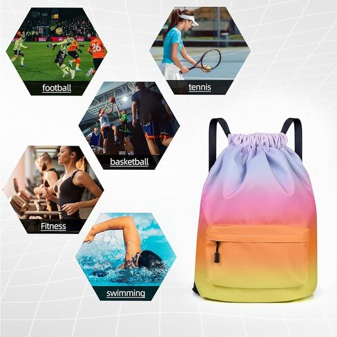 ALUSBELL Large Drawstring Backpack Sports Gym Sackpack Basketball Bag String Bag Cinch Beach Swim Bag for Women Men, Gradient Gray in Kuwait