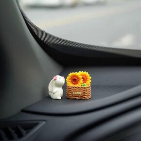Car Dashboard Decorations Sunflower & Rabbit & Flower Basket Interior Accessories Cute Decor Ornaments for Women Men Fun Auto Decor Gifts in Saudi Arabia