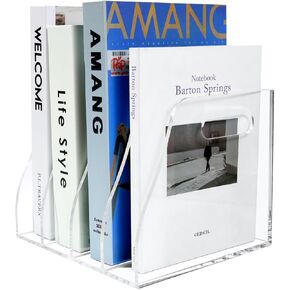 Acrylic Magazine File Holder, 4 Vertical Compartments Desk Document Sorter Organizer, Clear Bookend File Sorter Holder for Office, Documents, Tablets, Magazines, Books in Saudi Arabia